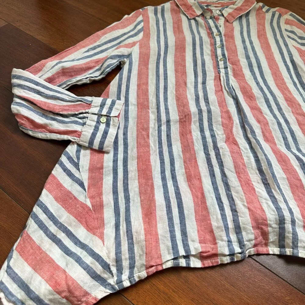 Artisan NYC 100% linen tunic shirt red white and blue size M - Picture 4 of 6